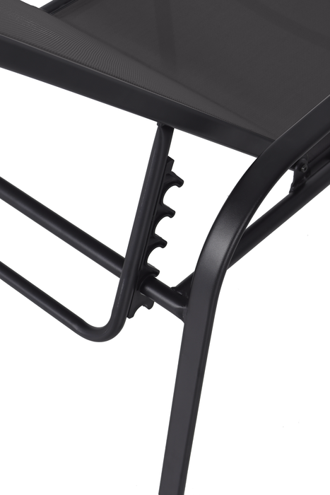 Tuscany Outdoor Patio Lounger with Adjustable Backrest - Metal, UV & Weather Resistant - Grey/Black