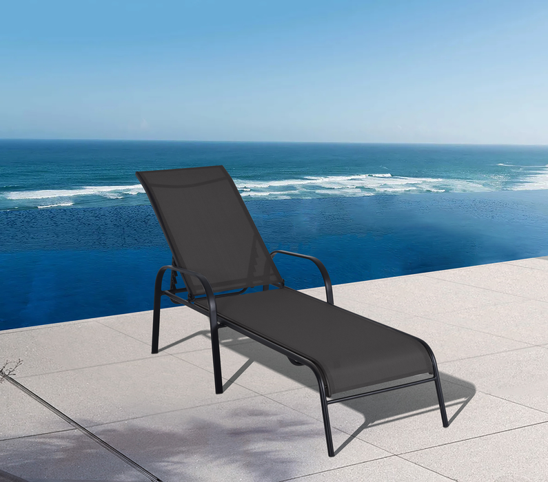 Tuscany Outdoor Patio Lounger with Adjustable Backrest - Metal, UV & Weather Resistant - Grey/Black
