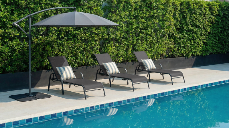 Tuscany Outdoor Patio Lounger with Adjustable Backrest - Metal, UV & Weather Resistant - Grey/Black