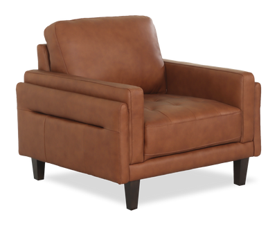 Chateau d’Ax Venice 39" Traditional Genuine Leather Accent Chair – Light Brown | Fauteuil d’appoint traditionnel Venice de Château d’Ax de 39 po en cuir véritable - brun clair
