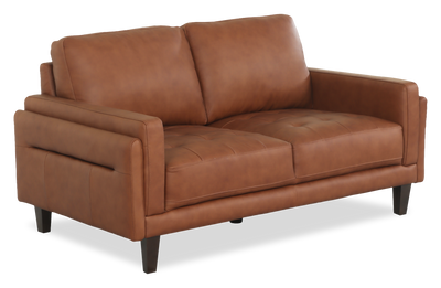 Chateau d’Ax Venice 65" Traditional Genuine Leather Loveseat – Light Brown | Causeuse traditionnelle Venice de Château d’Ax de 65 po en cuir véritable - brun clair