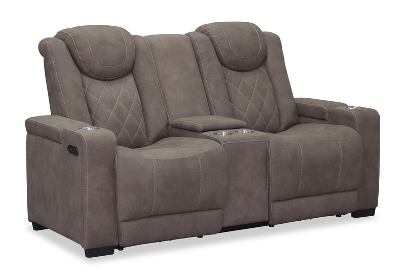 Venture 70.08” Faux Suede Power Reclining Loveseat with Power Headrests, Cupholders, and USB Port - Chocolate