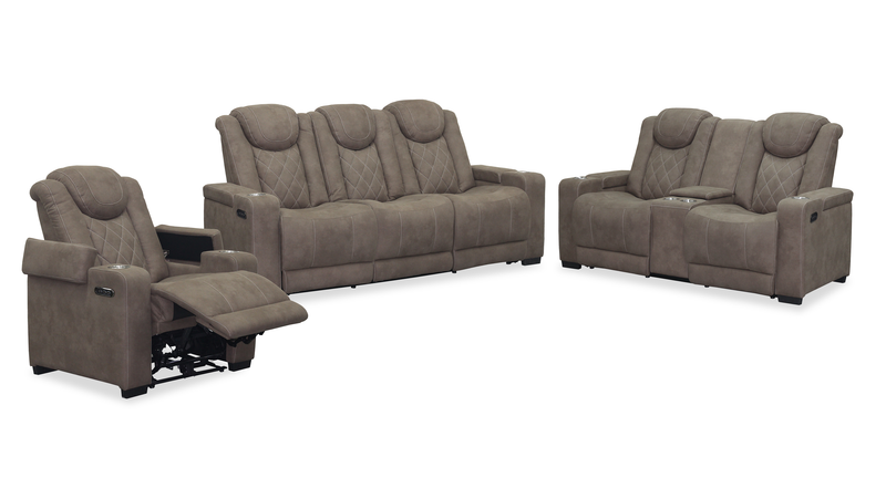 Venture 70.08” Faux Suede Power Reclining Loveseat with Power Headrests, Cupholders, and USB Port - Chocolate