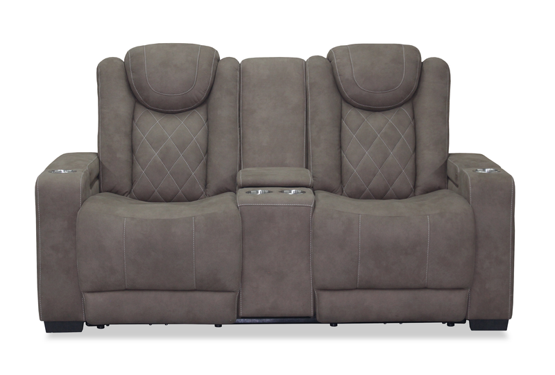 Venture 70.08” Faux Suede Power Reclining Loveseat with Power Headrests, Cupholders, and USB Port - Chocolate