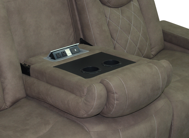 Venture 83.5” Faux Suede Power Reclining Sofa with Power Headrests, Cupholders, and USB Port - Chocolate