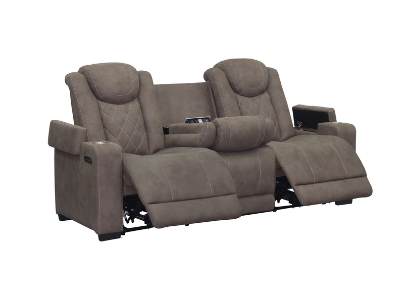 Venture 83.5” Faux Suede Power Reclining Sofa with Power Headrests, Cupholders, and USB Port - Chocolate
