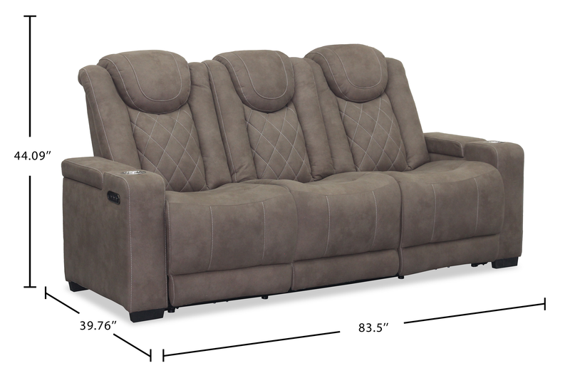 Venture 83.5” Faux Suede Power Reclining Sofa with Power Headrests, Cupholders, and USB Port - Chocolate