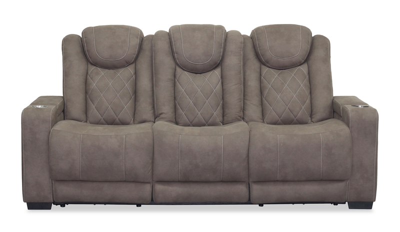 Venture 83.5” Faux Suede Power Reclining Sofa with Power Headrests, Cupholders, and USB Port - Chocolate