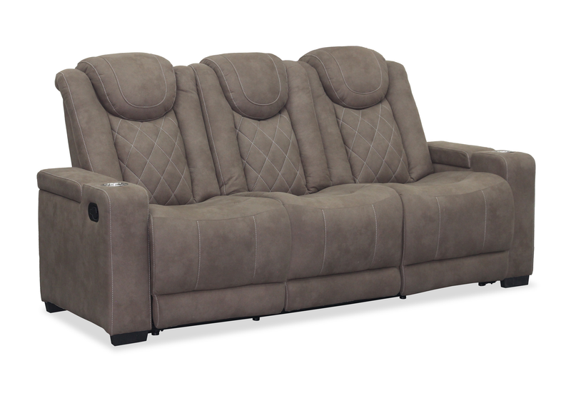 Venture 83.5” Faux Suede Reclining Sofa with Storage, Cupholders, and USB Port - Chocolate