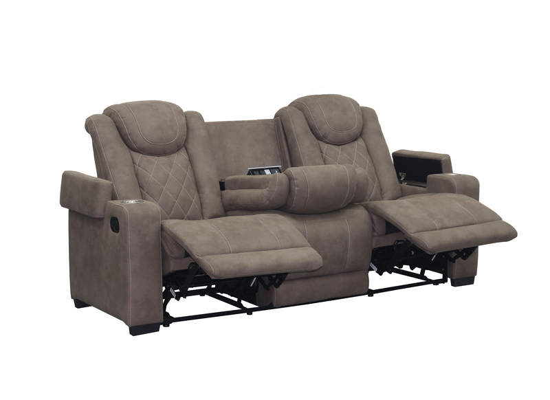 Venture 83.5” Faux Suede Reclining Sofa with Storage, Cupholders, and USB Port - Chocolate