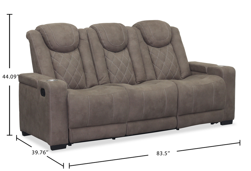 Venture 83.5” Faux Suede Reclining Sofa with Storage, Cupholders, and USB Port - Chocolate