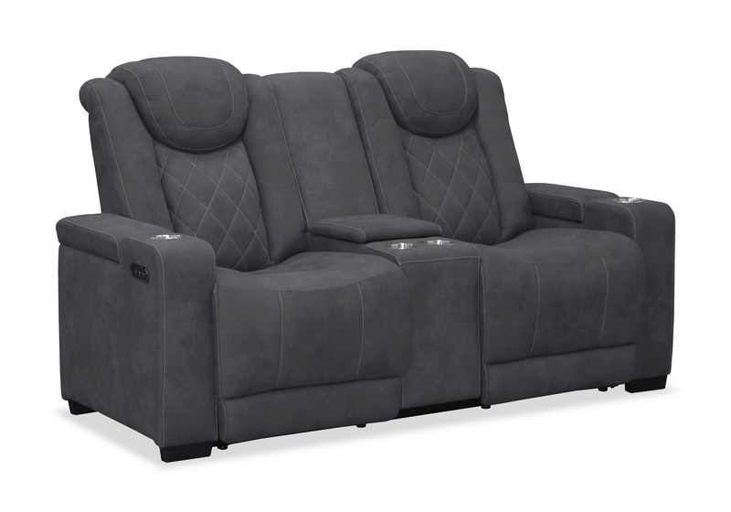 Venture 70.08” Faux Suede Power Reclining Loveseat with Power Headrests, Cupholders, and USB Port - Grey