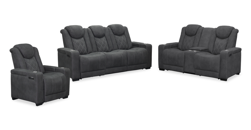 Venture 70.08” Faux Suede Power Reclining Loveseat with Power Headrests, Cupholders, and USB Port - Grey