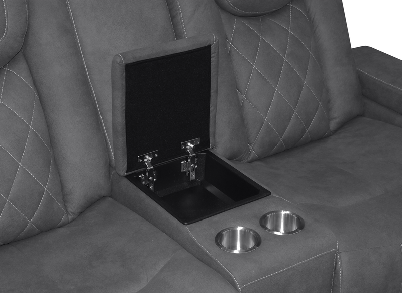 Venture 70.08” Faux Suede Power Reclining Loveseat with Power Headrests, Cupholders, and USB Port - Grey