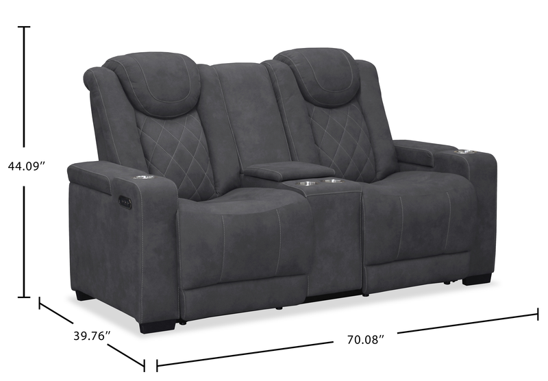 Venture 70.08” Faux Suede Power Reclining Loveseat with Power Headrests, Cupholders, and USB Port - Grey