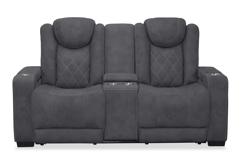 Venture 70.08” Faux Suede Power Reclining Loveseat with Power Headrests, Cupholders, and USB Port - Grey