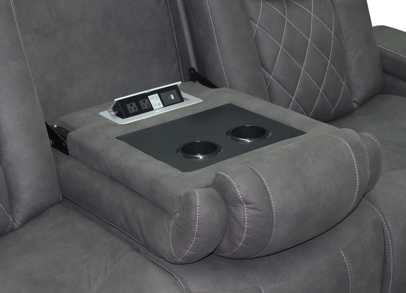 Venture 83.5” Faux Suede Reclining Sofa with Storage, Cupholders, and USB Port - Grey