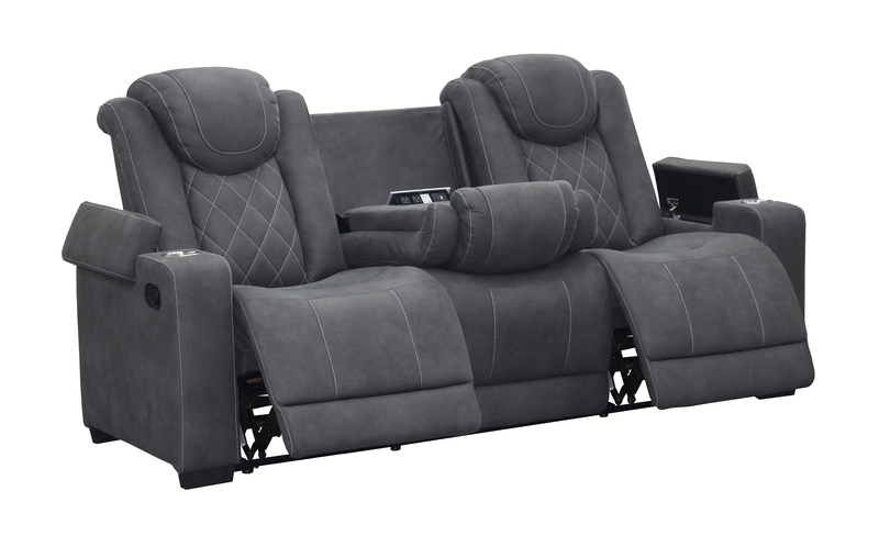 Venture 83.5” Faux Suede Reclining Sofa with Storage, Cupholders, and USB Port - Grey