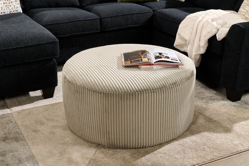 Made in Canada Customizable Sofa Lab Round 38\" Fabric Ottoman – Fog Accent Fabric 