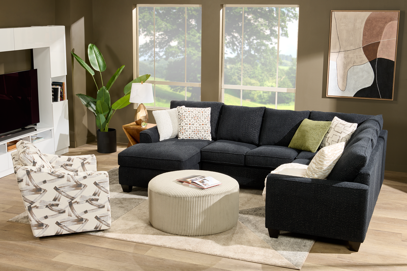 Made in Canada Customizable Sofa Lab Arc 3 Piece Left-Facing Fabric Sectional with Chaise - Teddy Raven