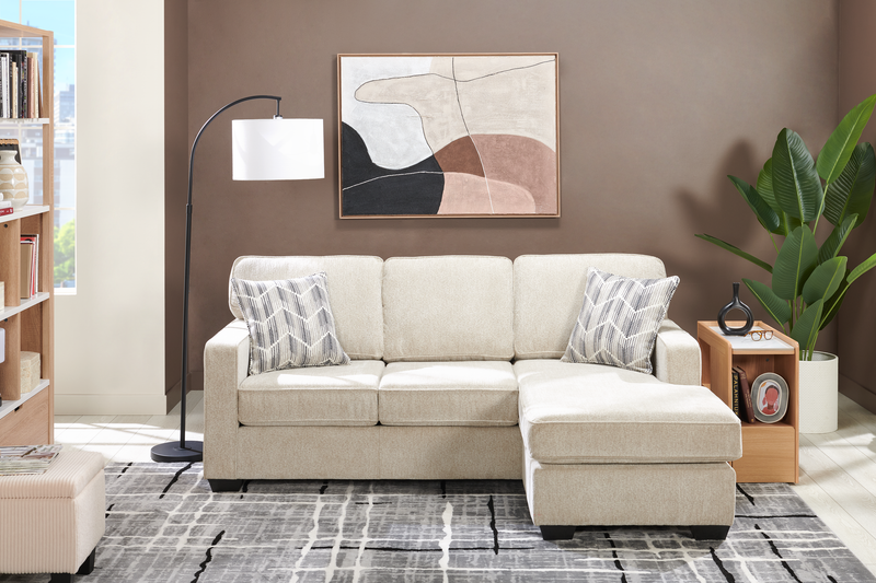 Made in Canada Lennox Chenille Fabric Reversible Sectional with Reversible Cushions - Taupe