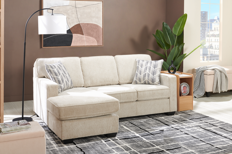 Made in Canada Lennox Chenille Fabric Reversible Sectional with Reversible Cushions - Taupe