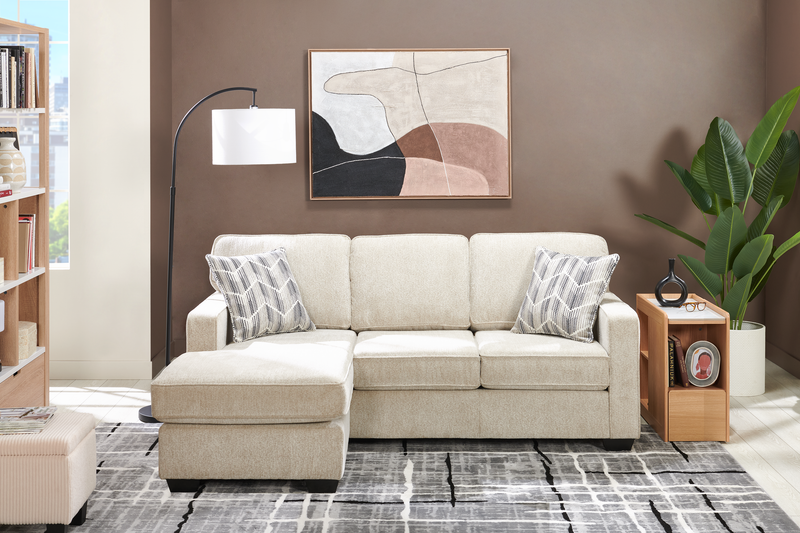 Made in Canada Lennox Chenille Fabric Reversible Sectional with Reversible Cushions - Taupe