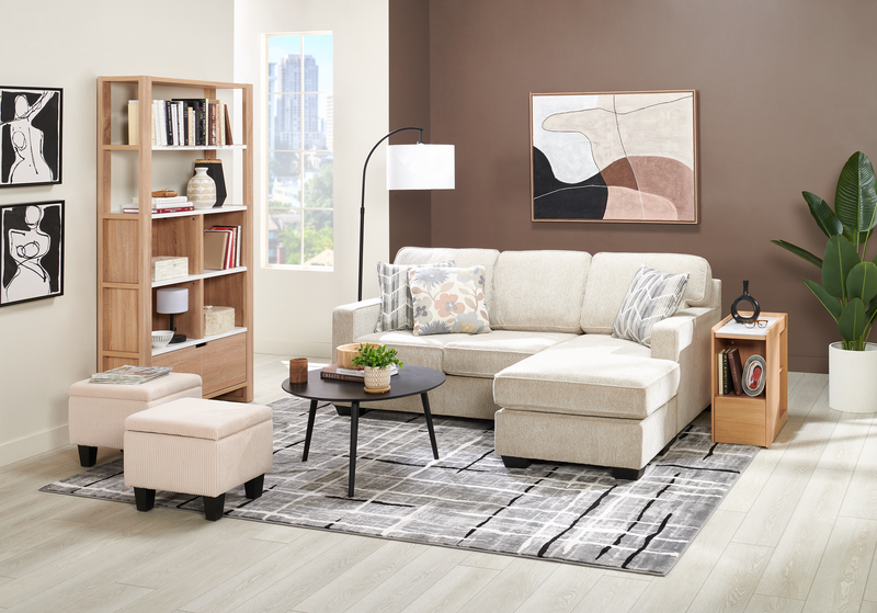 Made in Canada Lennox Chenille Fabric Reversible Sectional with Reversible Cushions - Taupe