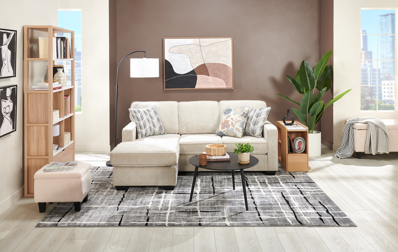 Made in Canada Lennox Chenille Fabric Reversible Sectional with Reversible Cushions - Taupe