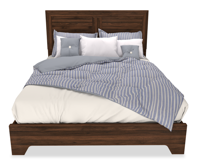 Yorkdale 6pc Bedroom Set with Panel Bed, Dresser, Mirror & Nightstand, Walnut Brown- Queen Size