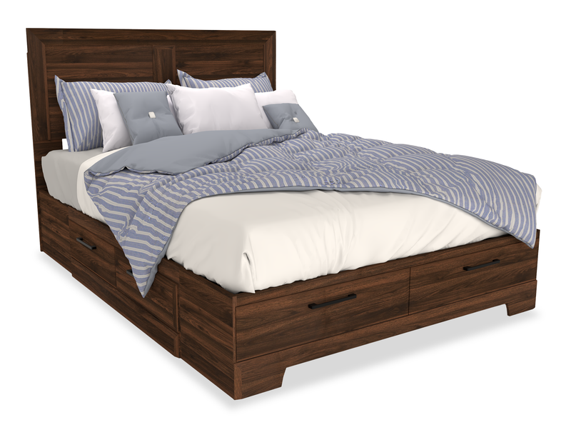 Yorkdale 6pc Bedroom Set, Storage, Dresser, Mirror, Nightstand - Walnut Brown - Full Size