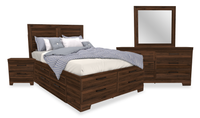 Yorkdale 6pc Set,12-Drawer Storage, Dresser, Mirror & Nightstand, Walnut Brown - Full Size 