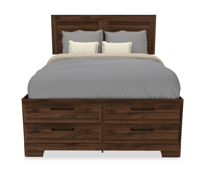 Yorkdale 12-Drawer Platform Bed with Headboard & Storage Frame, Made in Canada, Walnut Brown - Queen Size