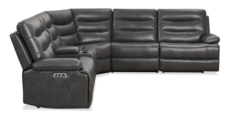 Zayne 6-Piece Leather-Look Fabric Power Reclining Sectional with Storage Console and USB Charging Ports – Grey