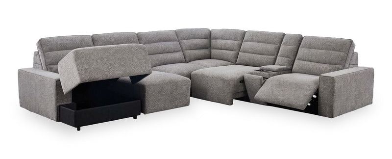 Shaquille O’Neal Home Prestige 7-Piece Left-Facing Sectional with Power Reclining and Power Sliding – Grey