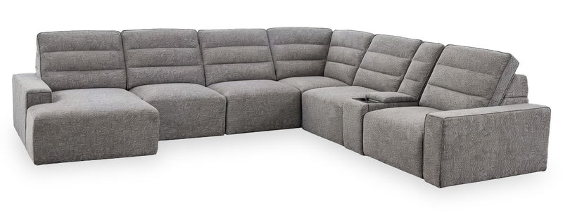 Shaquille O’Neal Home Prestige 7-Piece Left-Facing Sectional with Power Reclining and Power Sliding – Grey