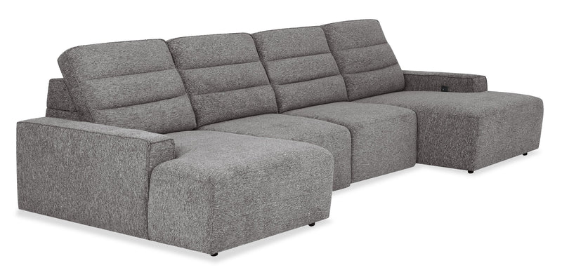 Shaquille O’Neal Home Prestige 4-Piece Sectional with Power Sliding and Storage Chaise – Grey