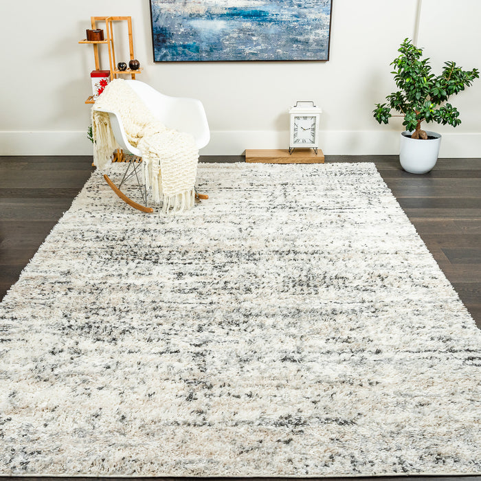 Paris Waves Cream Shag Area Rug - 6'7\" x 9'6\"