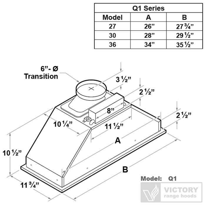 Victory 36\" Insert Range Hood - Q1-36