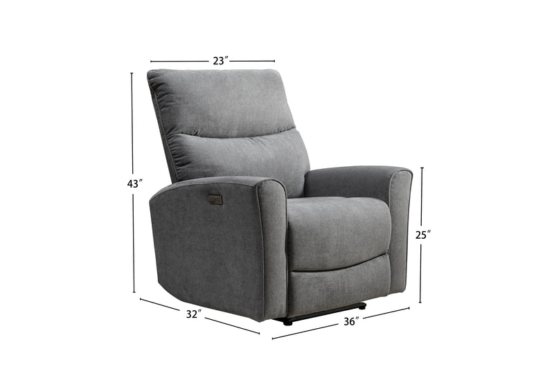 Quest 36.5\" Chenille Fabric Power Reclining Chair - Grey