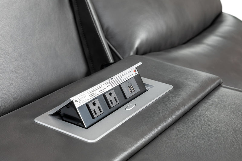 Quest 82.5\" Leather-Look Fabric Power Reclining Sofa - Grey