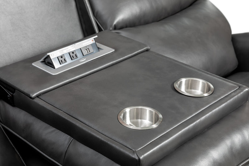 Quest 82.5\" Leather-Look Fabric Power Reclining Sofa - Grey