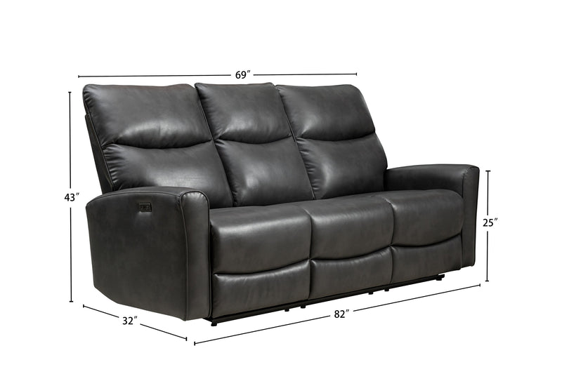 Quest 82.5\" Leather-Look Fabric Power Reclining Sofa - Grey