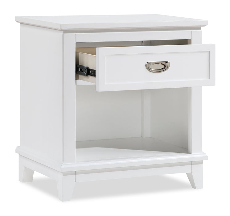 Quinn Bedside 1-Drawer Nightstand with Shelf, 24\"W x 26\"H - White