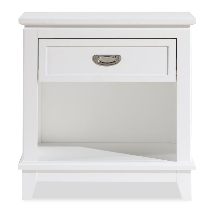 Quinn Bedside 1-Drawer Nightstand with Shelf, 24\"W x 26\"H - White