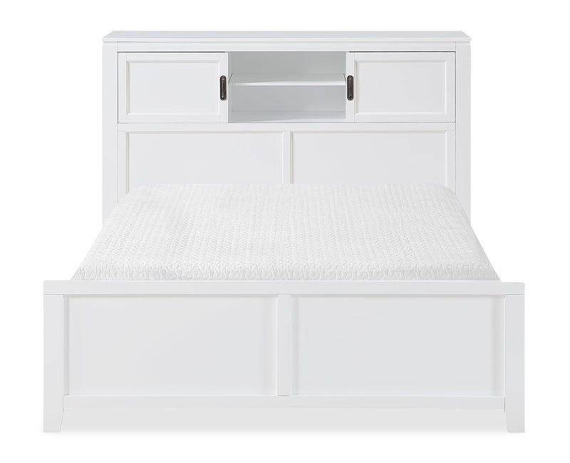 Quinn Platform Bed with Bookcase Headboard, Built-in Desk & Stool, White - Full Size