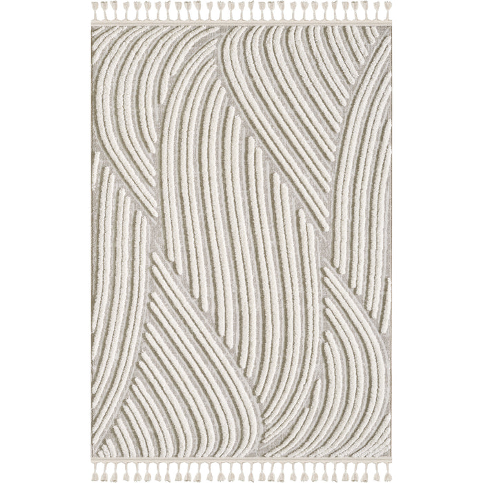 Quinto Brushed Beige Waves Shag Area Rug - 7'7\" x 10'