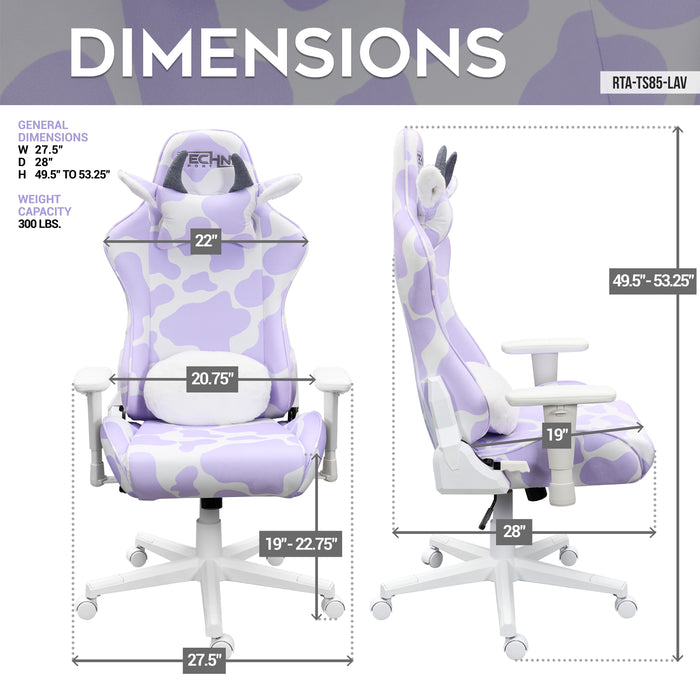 Techni Sport TS85 Cow Series Office Gaming Chair - Lavender