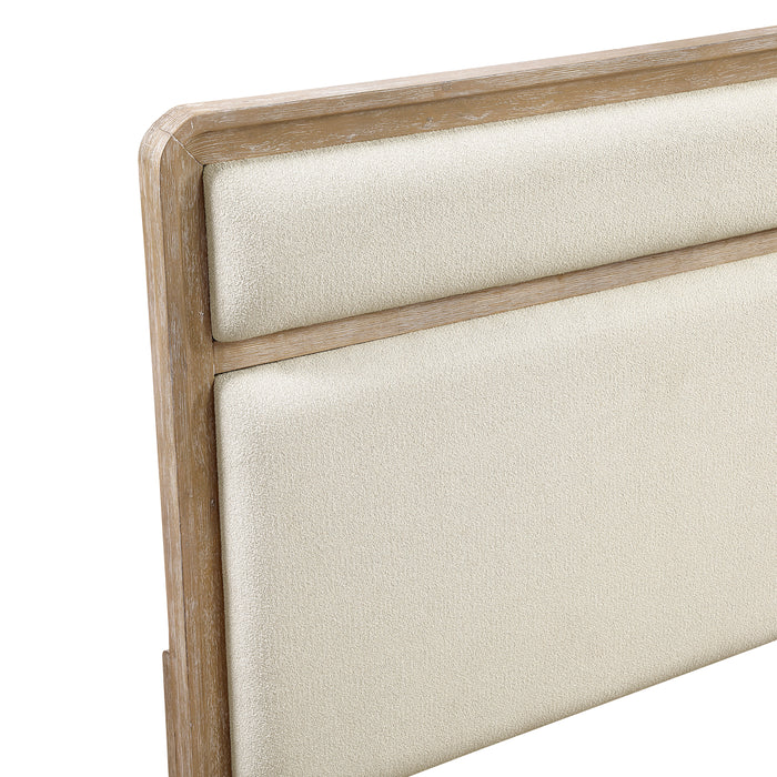 Sasha Panel Bed with Fabric Headboard & Footboard, Natural Oak Brown - King Size