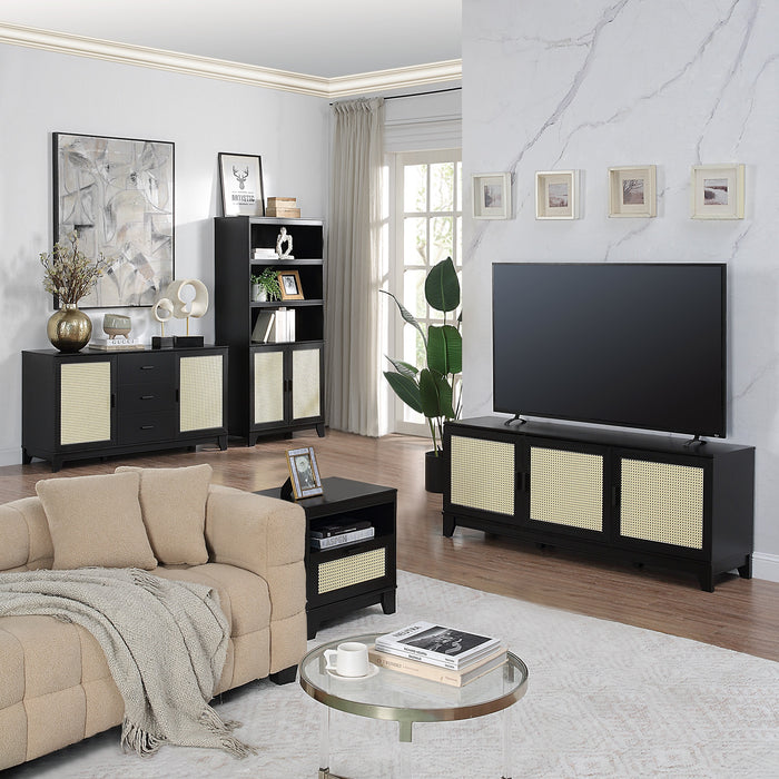 Manhattan Comfort Sheridan 59.05” Modern Cane Sideboard with Adjustable Shelves - Black